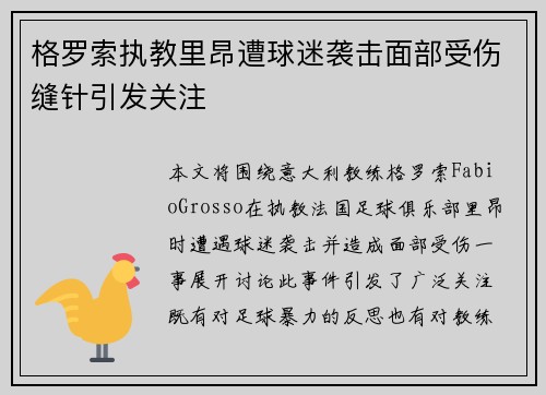格罗索执教里昂遭球迷袭击面部受伤缝针引发关注